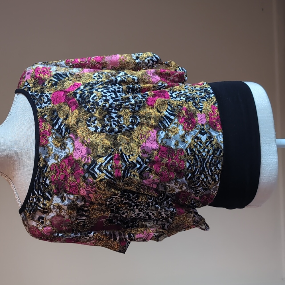 Gold and black animal print blouse floral baroque flowy lace top